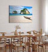 Paul Sinus Wandbild 120x80cm Thailand Meer Felsen Sommer Sonnenschein Fischerboot Strand