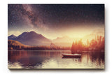 Sinus Art Wandbild 120x80cm Stimmungsvolle Komposition aus Sternenhimmel, Bergen und stiller Wasserfläche