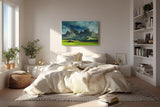 Sinus Art Wandbild 120x80cm Weite Almwiese mit dramatischer Bergkulisse und Hütten – frisch, ehrlich, kraftvoll