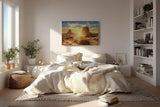 Sinus Art Wandbild 120x80cm Dramatischer Sonnenuntergang mit Wüstenformationen und weitem Himmel