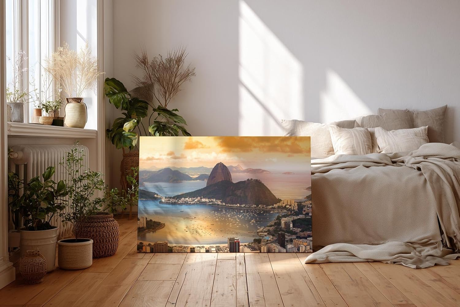 Sinus Art Wandbild 120x80cm Spektakuläre Aussicht auf die Bucht von Rio mit dem Zuckerhut im Licht der Abendsonne