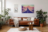 Sinus Art Wandbild 120x80cm Dynamisches Wüstenmotiv mit geschwungener Straße und Weitblick bis zum Horizont