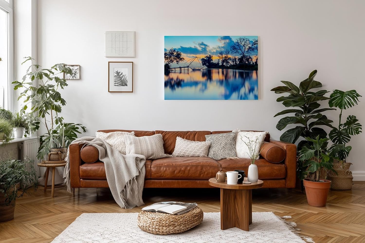 Sinus Art Wandbild 120x80cm Faszinierende Komposition aus Licht, Wasser und Natur im Morgen- oder Abendlicht