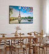 Paul Sinus Wandbild 120x80cm Paris Eiffelturm Kanal Frankreich Baumblüten