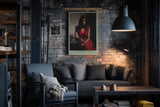 Paul Sinus Wandbild in 40x60cm The Woman in Red Bilder einer Frau im roten Kleid an einem Tisch sitzend für ausdrucksstarke Raumgestaltung