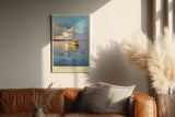 Paul Sinus Wandbild in 40x60cm Segelboot im Morgenlicht auf ruhigem Wasser – maritimes Kunstwerk mit goldener Reflexion und sanftem Himmel