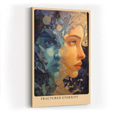 Paul Sinus Wandbild in 40x60cm Fractured Eternity abstraktes Porträt zweier Gesichter in Blauund Hauttönen mit kosmischen Elementen