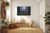 Sinus Art Wandbild 120x80cm Blühender Kirschbaum am Wasser im Mondlicht zwischen dunklen Bäumen für magische Wirkung