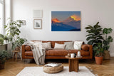 Sinus Art Wandbild 120x80cm Strahlende Bergspitzen in warmem Licht mit magischer Atmosphäre