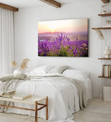 Paul Sinus Wandbild 120x80cm Lavendel Blumen Blüten Violett Sonnenuntergang Blumenwiese