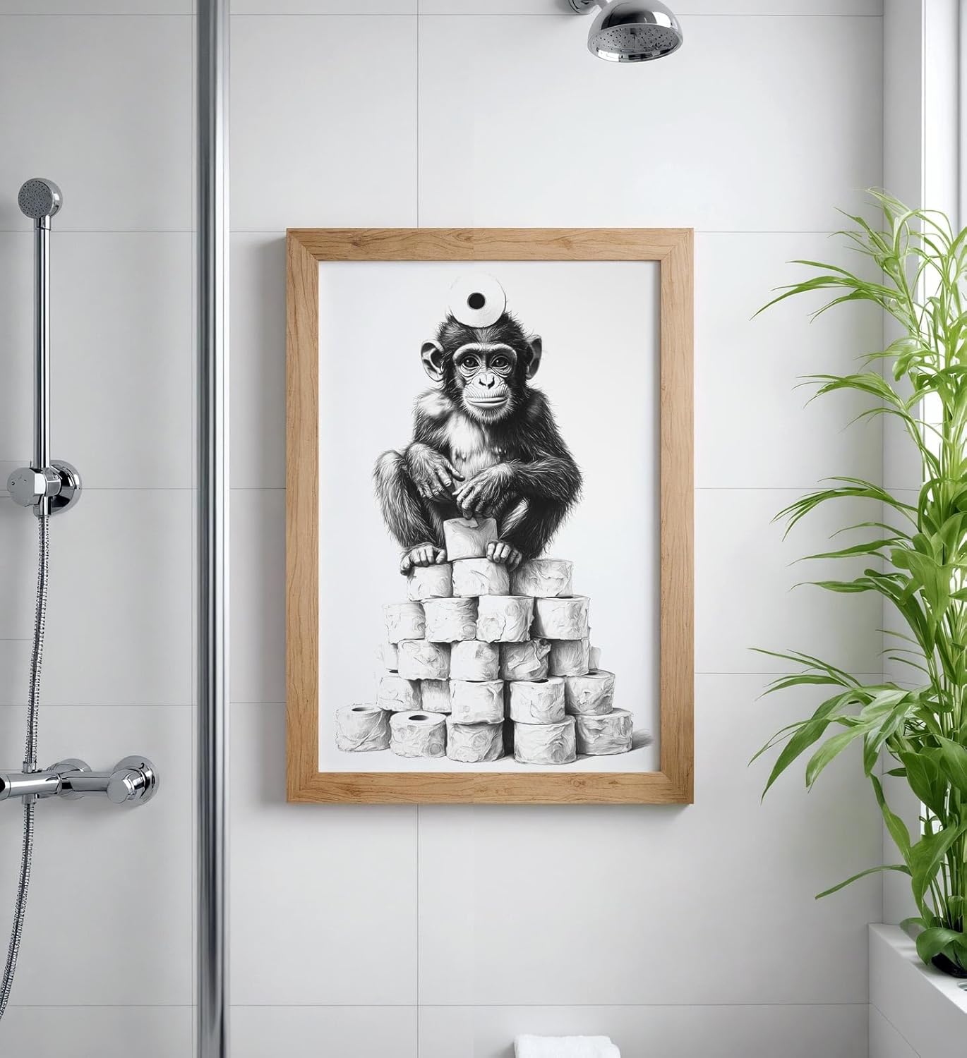 Paul Sinus Poster/Leinwandbild/Rahmenoption – Affenkönig auf dem Klopapier-Thron – Lustige WC-Deko für dein Badezimmer