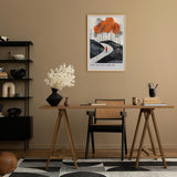 Paul Sinus Leinwandbild 40x60cm The Road Ahead Leinwandbild minimalistisches Landschaftsbild mit Figur im roten Mantel faszinierende Symbolik