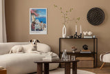Paul Sinus Leinwandbild 60x90cm Leinwandbild Santorini Griechenland mediterranes Flair Meerblick entspannte Atmosphäre Sommeridylle Bougainvillea