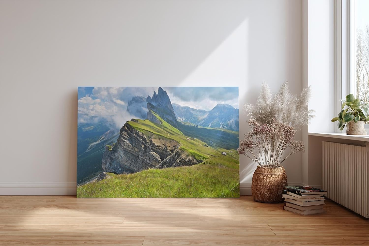 Sinus Art Wandbild 120x80cm Atemberaubende Berglandschaft mit dramatischen Felsformationen und saftigem Grün