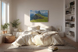 Sinus Art Wandbild 120x80cm Atemberaubende Berglandschaft mit dramatischen Felsformationen und saftigem Grün