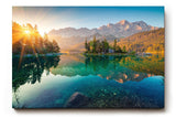Sinus Art Wandbild 120x80cm Stimmungsvolles Bergmotiv mit Spiegelung im See und Sonnenaufgang für naturnahe Atmosphäre