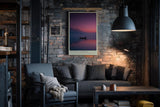 Paul Sinus Wandbild in 40x60cm Ruderboot auf stillem See bei Sonnenuntergang mit Bergen und Vogelschwarm im Hintergrund