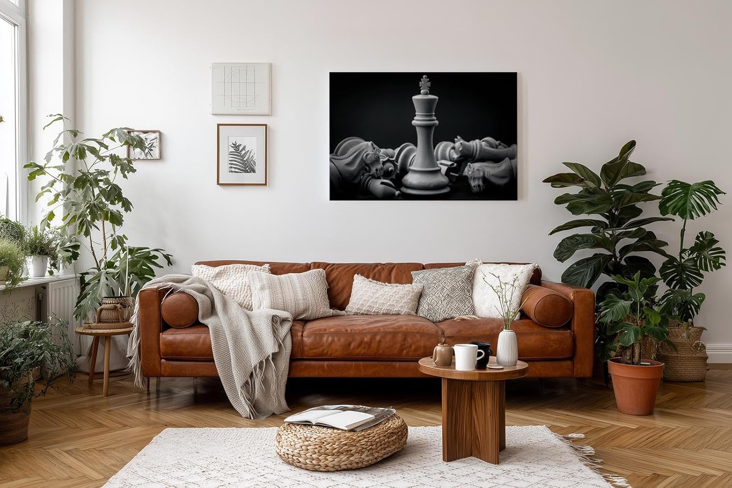 Sinus Art Wandbild 120x80cm Darstellung einer Schachkönigin umgeben von geschlagenen Figuren als Zeichen der Stärke