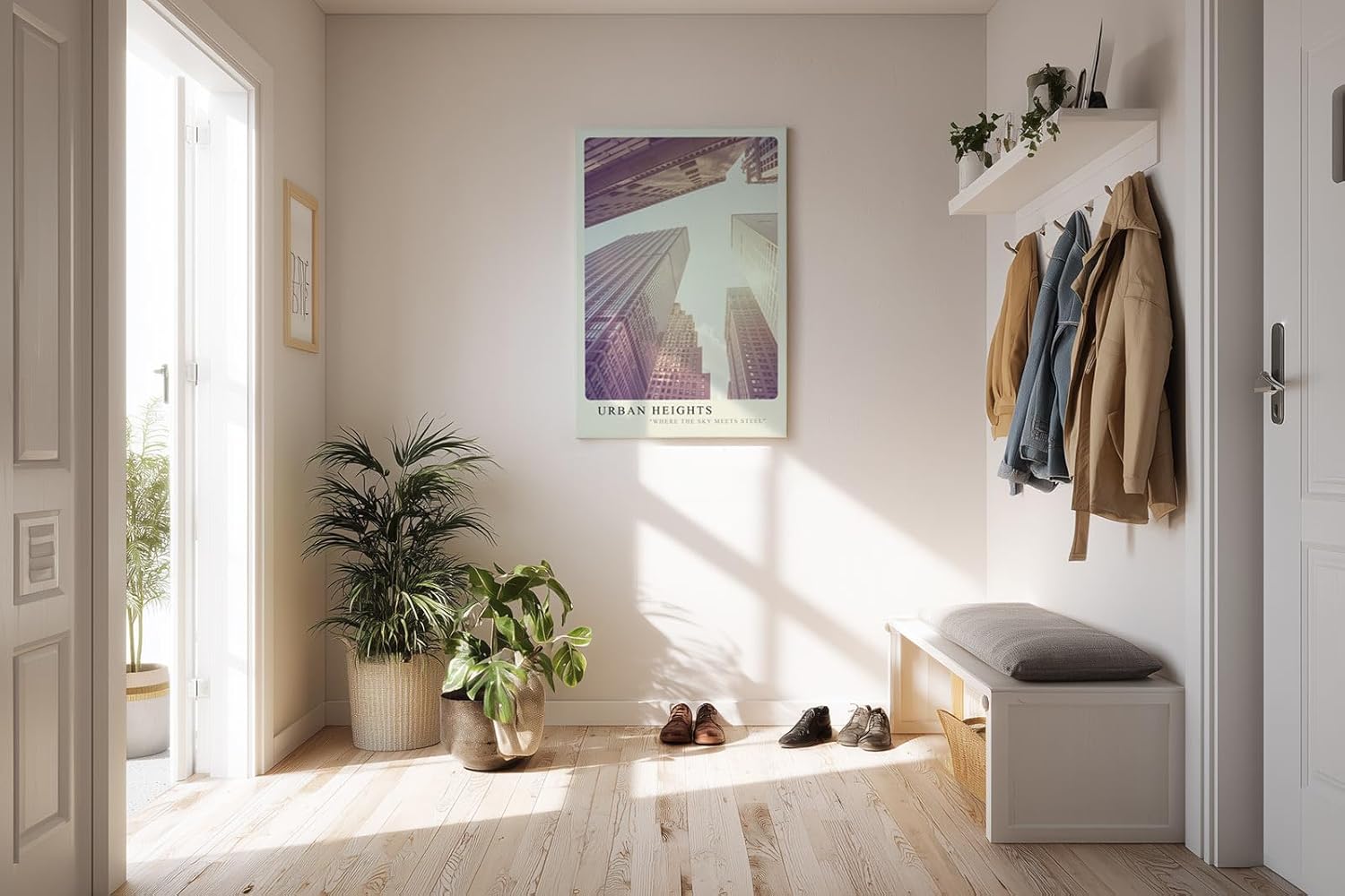 Paul Sinus Kunstdruck 40x60cm Urban Heights – Wolkenkratzerperspektive im Morgenlicht