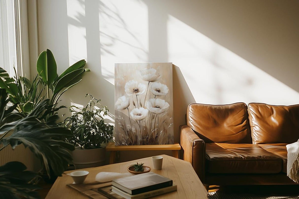 Paul Sinus 60x90cm Wandbild Zarte Blütenpoesie in Beige – Stilvolle Naturharmonie mit floraler Eleganz Blume