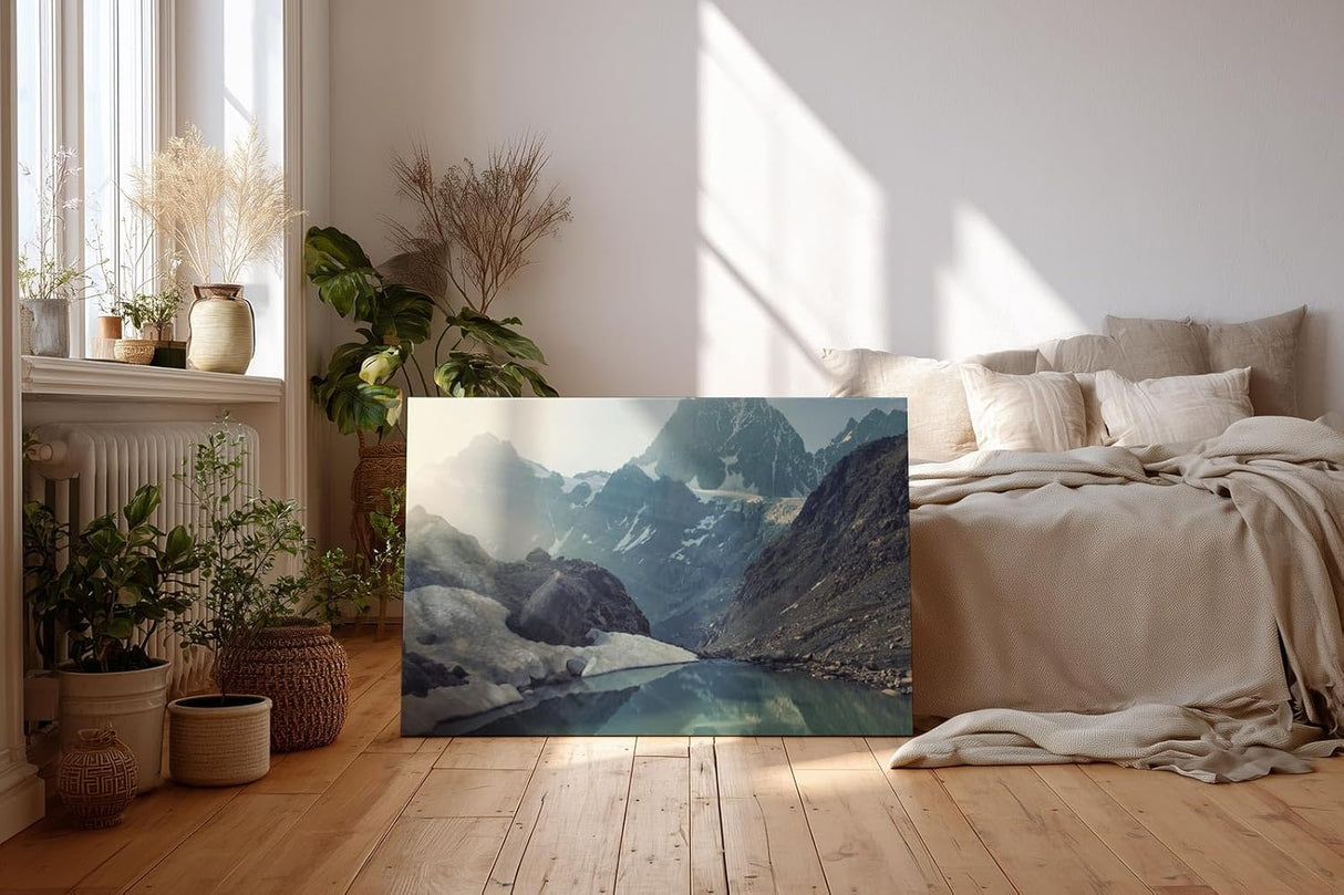 Sinus Art Wandbild 120x80cm Beeindruckende Alpenlandschaft mit Eis, Wasser und Licht – kraftvoll und beruhigend zugleich