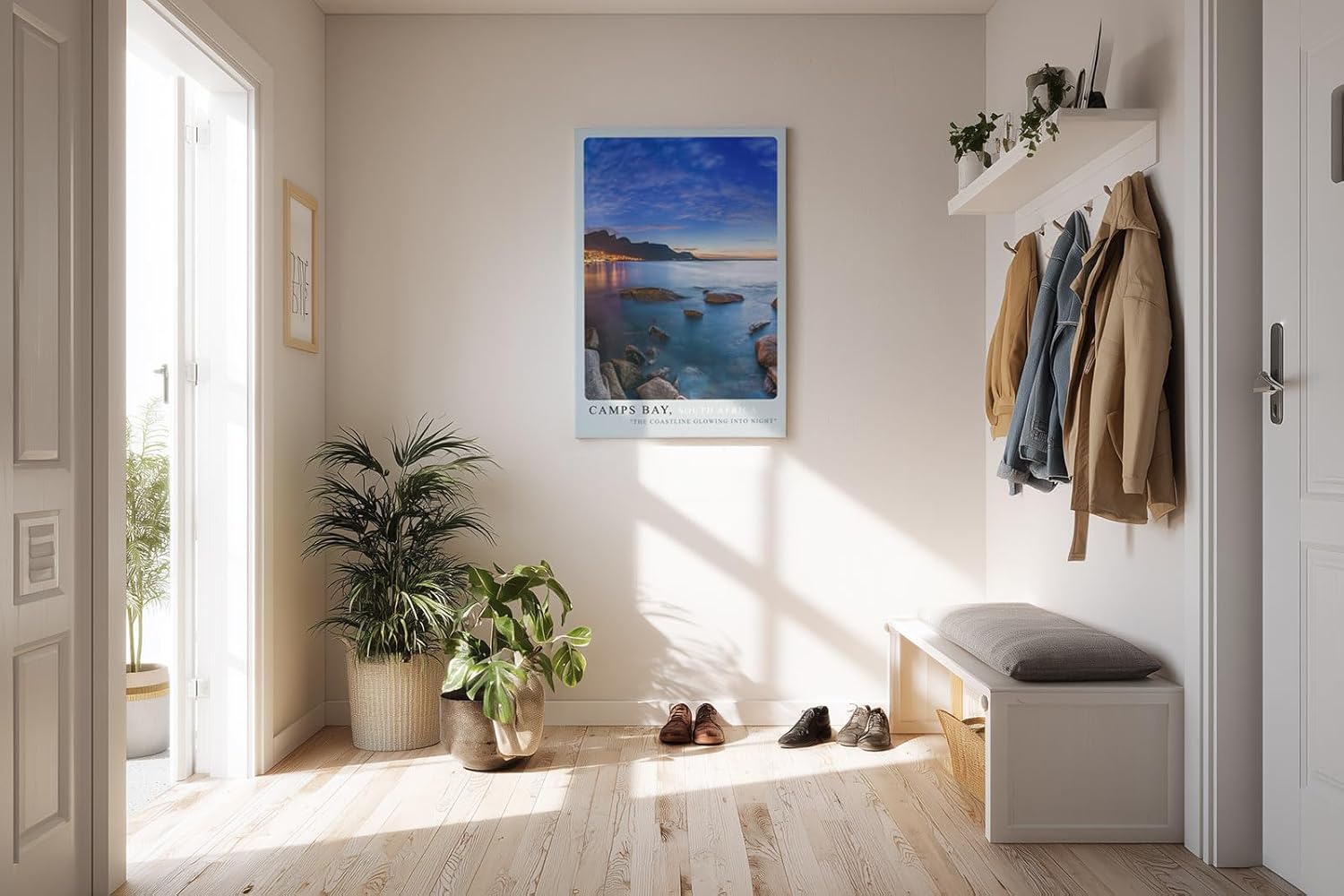 Paul Sinus Kunstdruck 40x60cm Camps Bay South Africa Küstenlinie bei Abenddämmerung mit Lichtspiegelung und Felsformationen