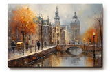 Sinus Art Wandbild 120x80cm Stimmungsvolle Darstellung von Amsterdam mit Kanal Brücke und Altstadt bei herbstlichem Licht