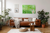 Sinus Art Wandbild 120x80cm Nahaufnahme mit Gänseblümchen und Marienkäfer auf unscharfem Frühlingshintergrund