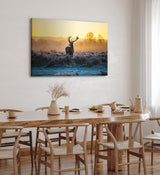 Paul Sinus Wandbild 120x80cm Hirsch Geweih Natur Morgentau Sonnenaufgang Natur