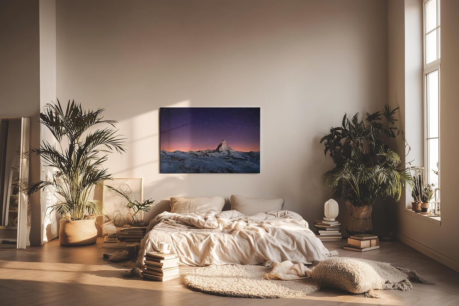 Sinus Art Wandbild 120x80cm Spektakuläre Darstellung des Matterhorns unter funkelndem Sternenhimmel