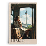 Paul Sinus Leinwandbild 80x120cm Leinwandbild Berlin Deutschland Reise beginnt Nostalgie Stadtbild Fernsehturm S-Bahn Fensterblick Vintage Atmosphäre