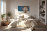 Sinus Art Wandbild 120x80cm Sandbedeckter Rücken in rotem Bikini bringt Sommer, Sonne und Strandgefühl direkt ins Haus