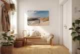 Sinus Art Wandbild 120x80cm Idyllischer Holzsteg durch Dünenlandschaft unter blauem Himmel bis zum Meer