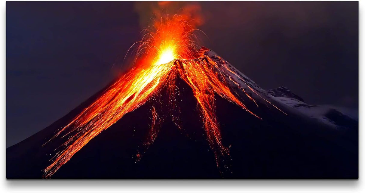 Vulkan mit Lava ca. 130x70cm Wandbild inklusive Schattenfugenrahmen weiss - Panorama Leinwand Bild XXL Format Wandbilder Wohnzimmer Wohnung Deko Kunstdrucke