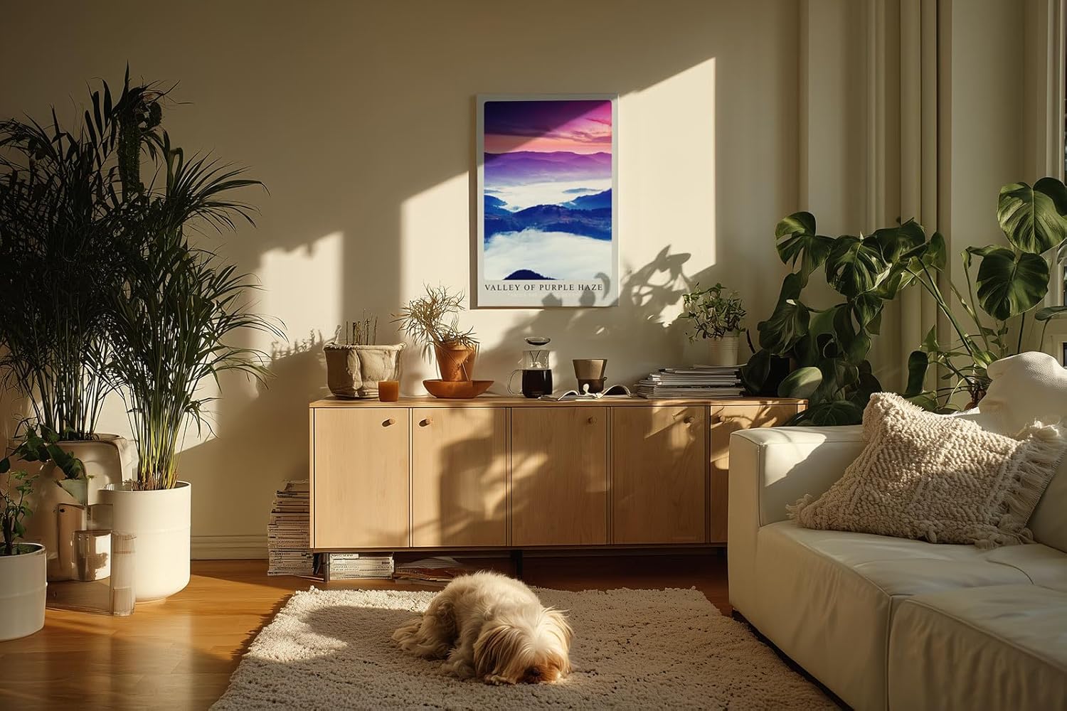 Paul Sinus Kunstdruck 40x60cm Valley of Purple Haze nebelverhüllte Berge in violettem Licht mit mystischer Stimmung und Tiefe