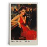 Paul Sinus Leinwandbild 40x60cm The Seductress – Frau, Rot, Eleganz, Leidenschaft, Vintage, Verführung, Sinnlichkeit, Bar, Nachtleben, Glamour