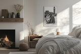 Paul Sinus Leinwandbild 60x90cm Leinwandbild Britischer Glamour – Stilvolle Schwarz-Weiß-Fotografie einer eleganten Frau mit Hund vor Big Ben