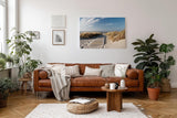 Sinus Art Wandbild 120x80cm Idyllischer Holzsteg durch Dünenlandschaft unter blauem Himmel bis zum Meer