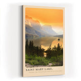 Paul Sinus Kunstdruck 40x60cm Saint Mary Lake USA Sonnenuntergang über Bergsee mit Insel und Kiefernwald