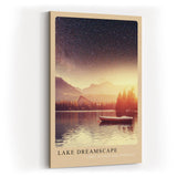 Paul Sinus Kunstdruck 40x60cm Lake Dreamscape – Sternenhimmel über ruhigem Bergsee mit Boot