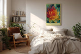 Paul Sinus Wandbild in 40x60cm Floral Fusion Farbintensive abstrakte Blüte in leuchtendem Gelb, Rot und Grün für stilvolle Raumakzente