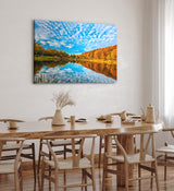 Paul Sinus Wandbild 120x80cm See blauer Himmel Wald Natur Cirrus Wolken Herbst