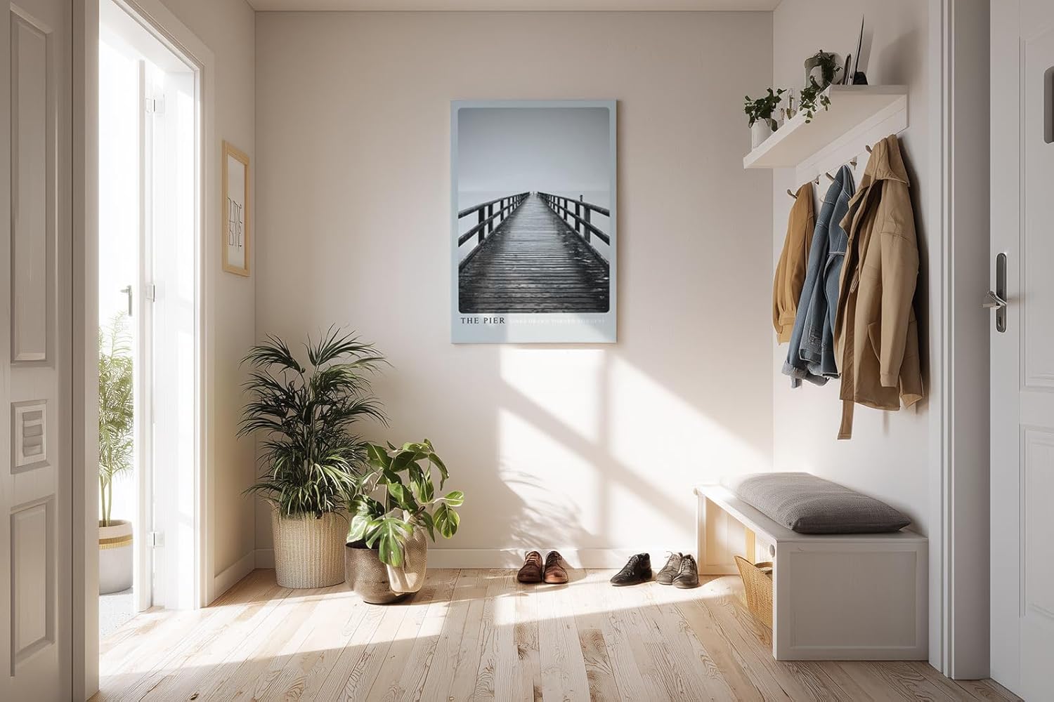 Paul Sinus Kunstdruck 40x60cm Pier Steg Schwarzweiß Minimalismus Fotografie Meer Horizont