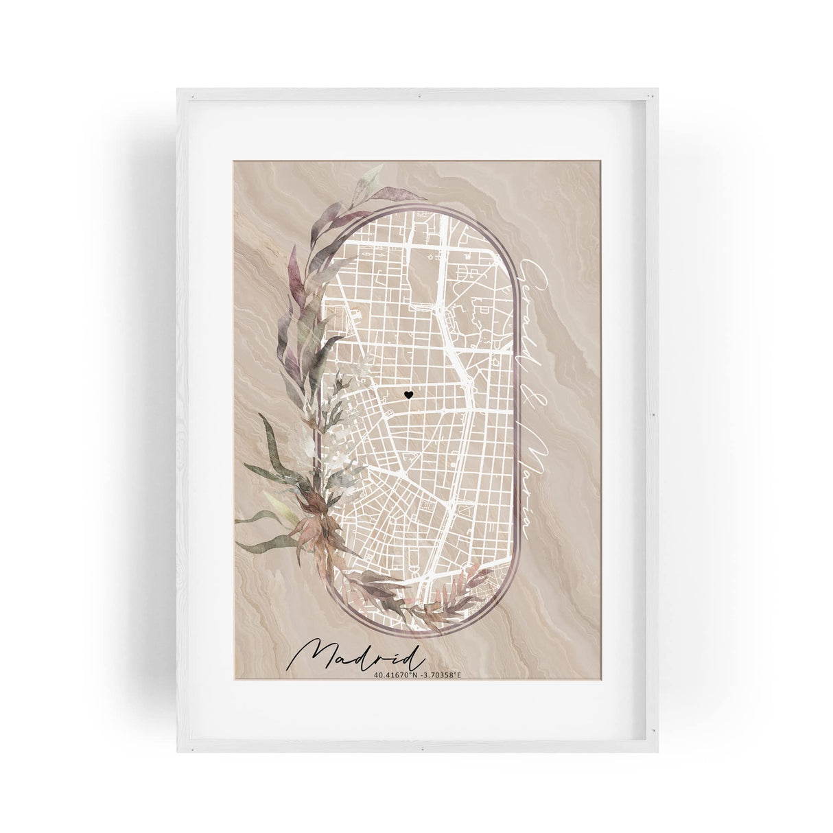 Paul Sinus Bilderrahmen individuell und einzigartig mit deinen GPS Koordinaten und Namen. 30cm x 42cm Holz Wechselrahmen mit Glas und Passepartout. (ohne Rahmen)