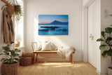 Sinus Art Wandbild 120x80cm Ruhige Bergsilhouette im Dämmerlicht mit glatter Wasseroberfläche in Blautönen