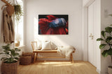Sinus Art Wandbild 120x80cm Makroaufnahme eines Kampffischs mit leuchtend roter Flosse und glänzenden Schuppen