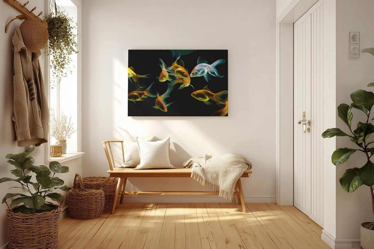 Sinus Art Wandbild 120x80cm Anmutige Darstellung von Goldfischen in harmonischer Farbkomposition