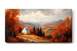 Sinus Art Wandbild 120x80cm Malerisches Motiv mit Hügeln, buntem Laub, weißem Haus und weitem Blick in herbstlicher Stimmung