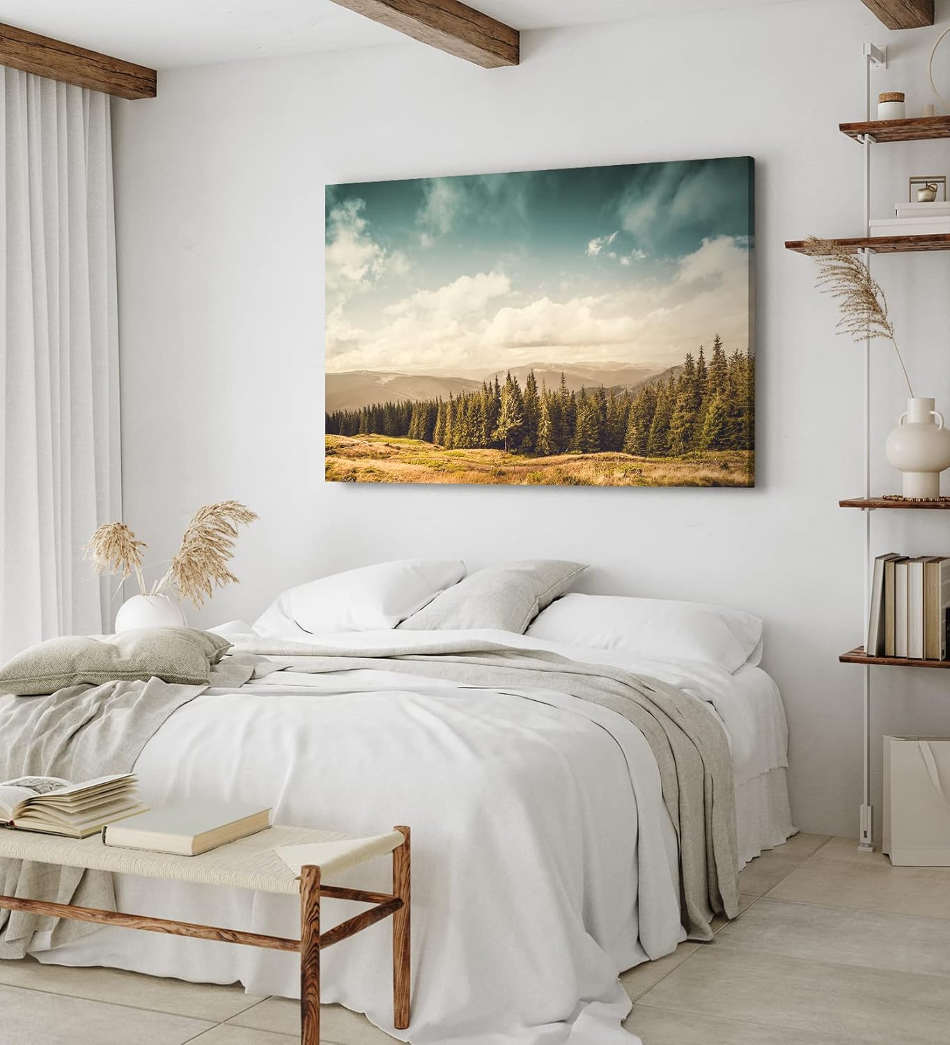 Paul Sinus Wandbild 120x80cm Natur Berge Landschaft Tannenwald Bäume weiße Wolken
