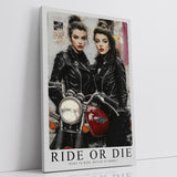 Paul Sinus Leinwandbild 60x90cm Leinwandbild Ride or Die – Ausdrucksstarke Rebellinnen in Lederjacken mit Vintage-Motorrad, urbaner Charme